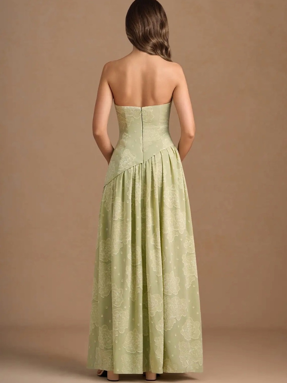 NWT Azazie Strapless Sage Green Lace Overlay Evening Dress - Picture 2 of 9